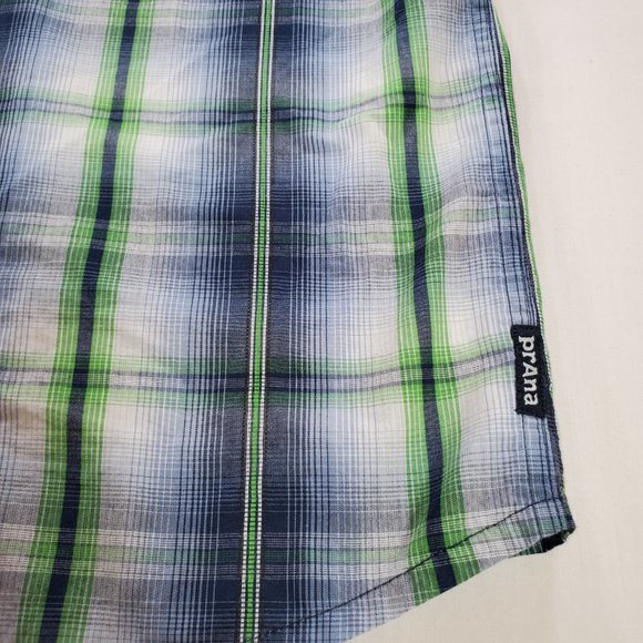Prana Shirt Men XL Blue Green Madras Plaid Silver Snap Casual Button Up Western - Picture 9 of 15